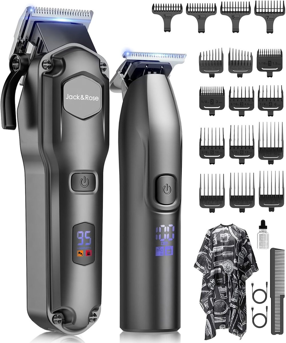 Tondeuse Set Professioneel met T-Blade Trimmer - Haartrimmer & Baardtrimmer Heren - IPX7 Waterdicht - LED Display - Barbershop Kwaliteit