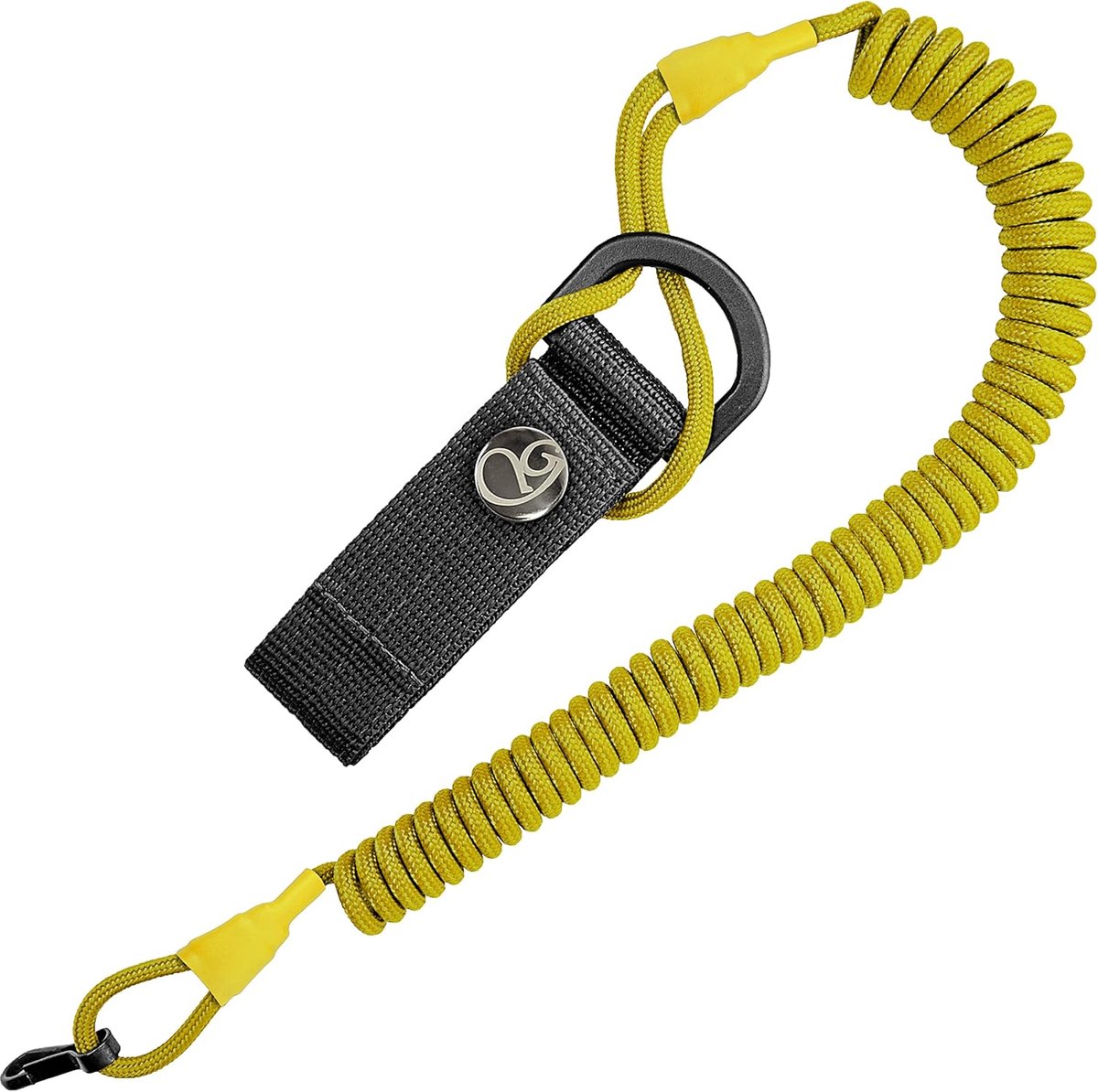 spiraalkabel vangriem elastisch met karabijnhaak - veiligheidskoord met paracord-mantel - sleutelkoord voor sleutels - tools en uitrusting - RSG-houder - geel - 48 cm basislengte - 150 cm uitrekbaar