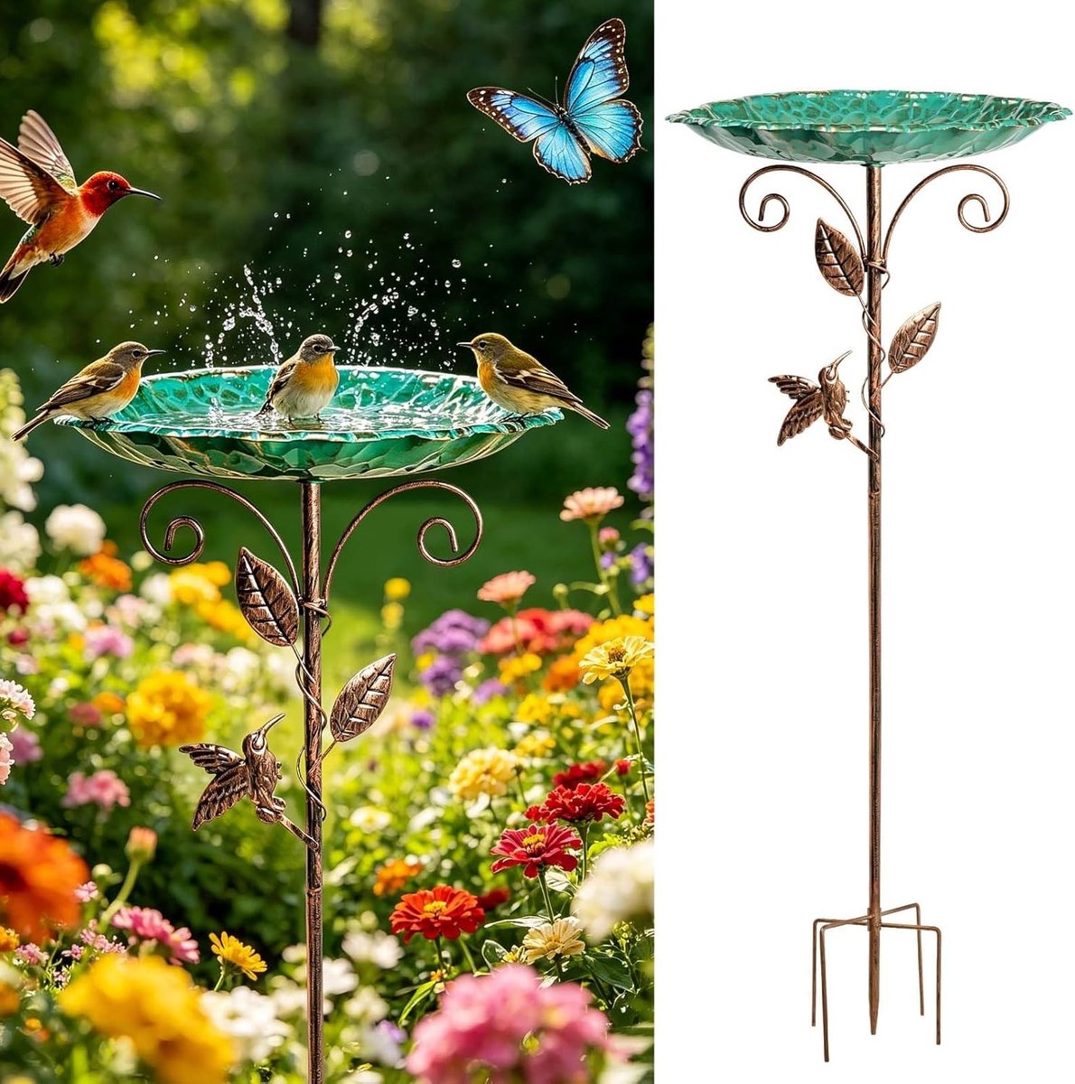 Stijlvolle Vogelbad met Stabiele Basis van 5 Tanden voor Buiten in de Tuin - Ideaal voor Vogels en Bijen, 76 cm Hoog