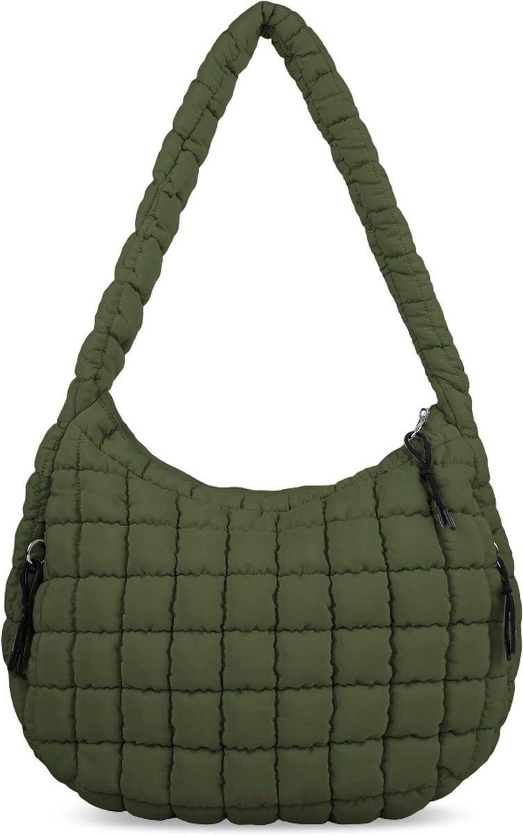 Grote Shopper Tas - Gewatteerde Handtas - Dagelijks Gebruik - Met Rits Afsluitbaar - 34 cm Lengte - Donkergroen