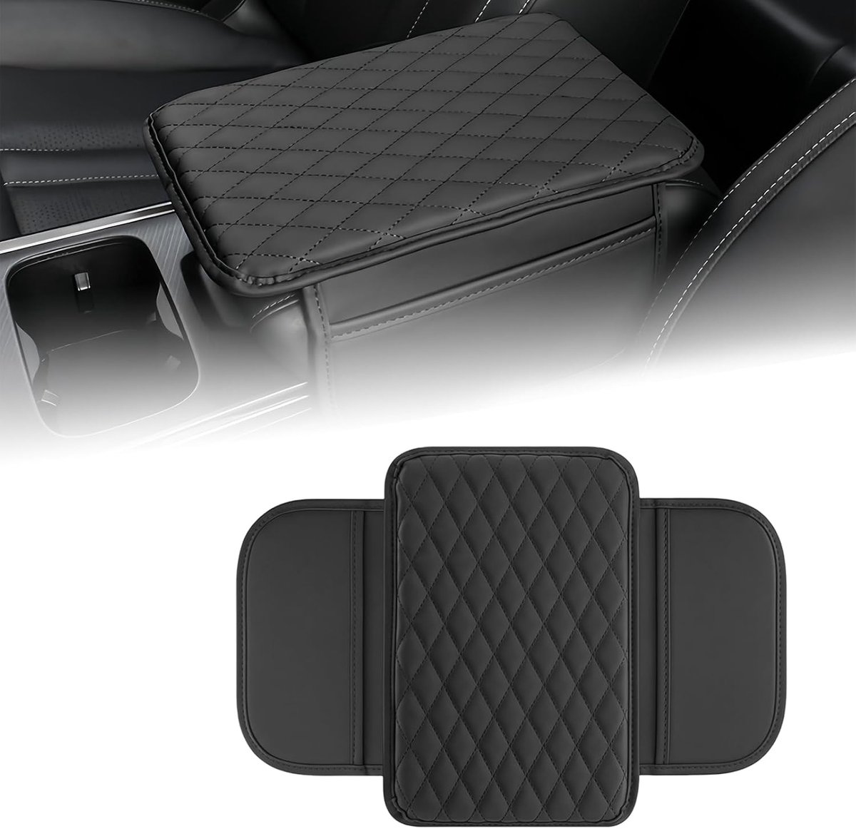 Bobypet - Armsteunhoes auto - Middenconsolehoes met 2 opbergvakken - Waterdichte beschermhoes - Universele auto interieuraccessoire en opberger voor middenconsole - 30.5*20cm - Zwart