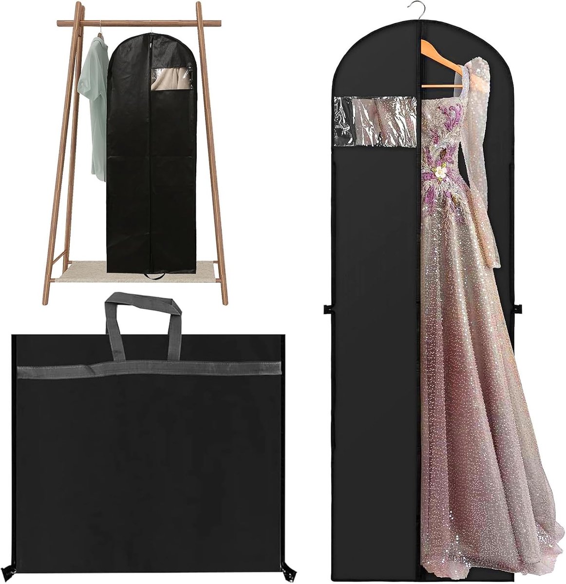 Draagbare kledinghoes 180 x 60 cm - Vouwbare en ademende kledingbescherming voor trouwjurken en avondjurken - Ideaal voor reizen en opslag