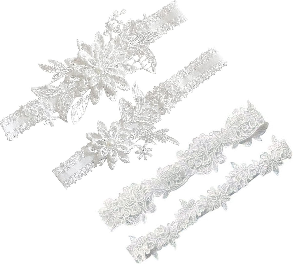4-delige Bruidsjarretel Set voor Bruiden, Elegante Kanten Jarretels, Geschikt voor Bruidsmeisjes en Trouwen, Perfect voor Bruiloften en Dagelijks Gebruik