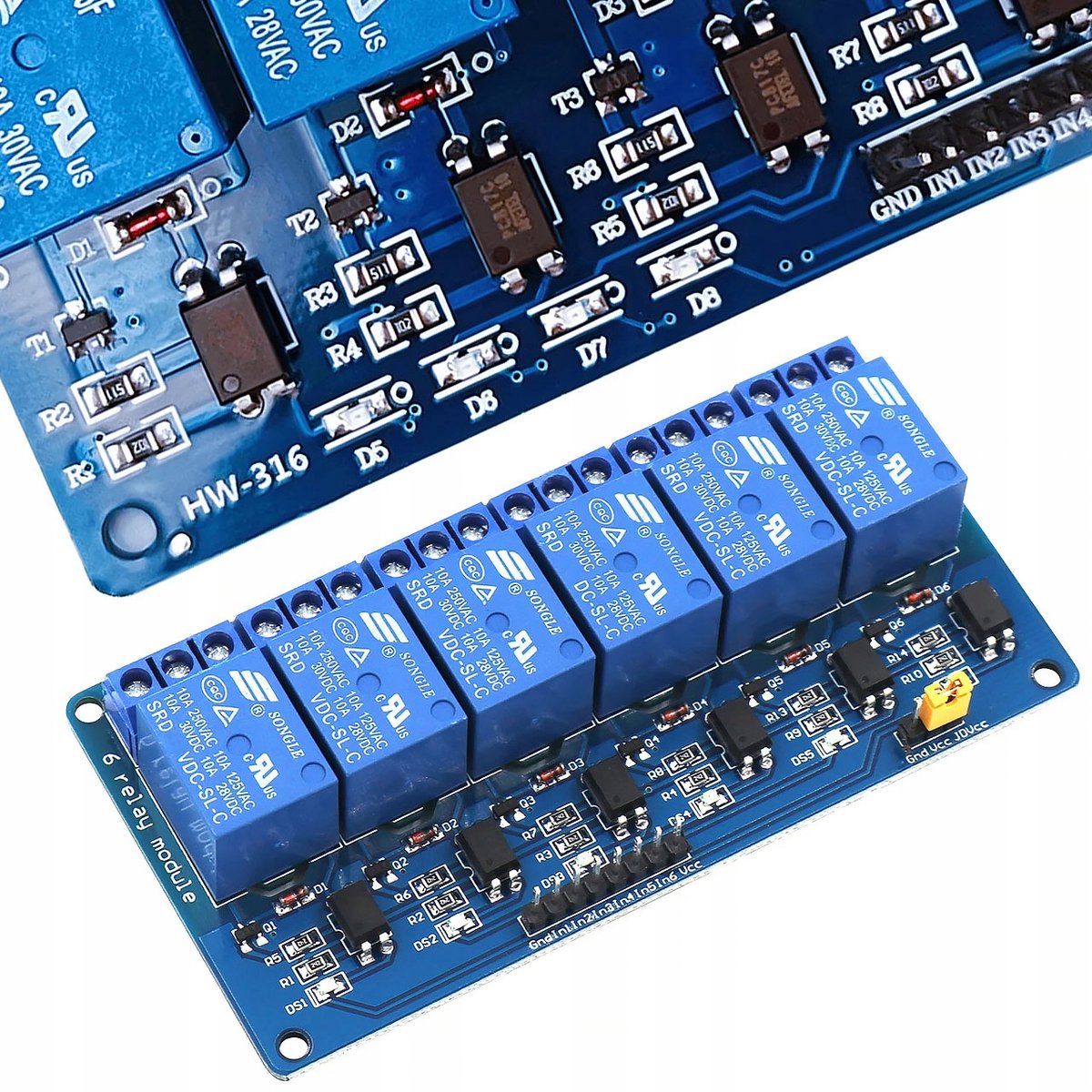 Rosfix Relaismodule 6-Kanaals - Optische Isolatie - 12V SPDT 10A 91x57x19mm - Geschikt voor Arduino