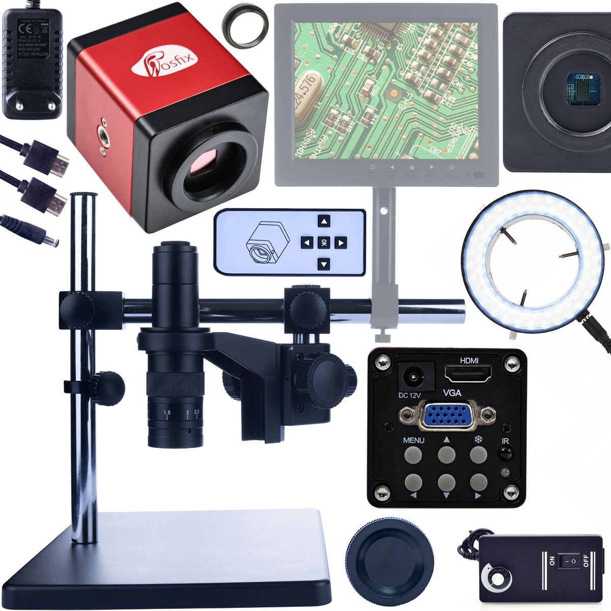 Rosfix Digitale Microscoop Set Earth Pro MCEP-0.5X-PZRR - Regelbaar Arm 7–45x Zoom - C-Mount 25mm