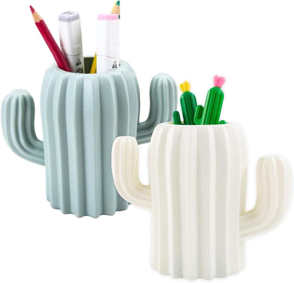 Creatieve Cactus Vorm Pencil Holder Organizer voor Bureau - Desk Organizer voor Pennen en Make-up Kwasten (Wit, Groen)
