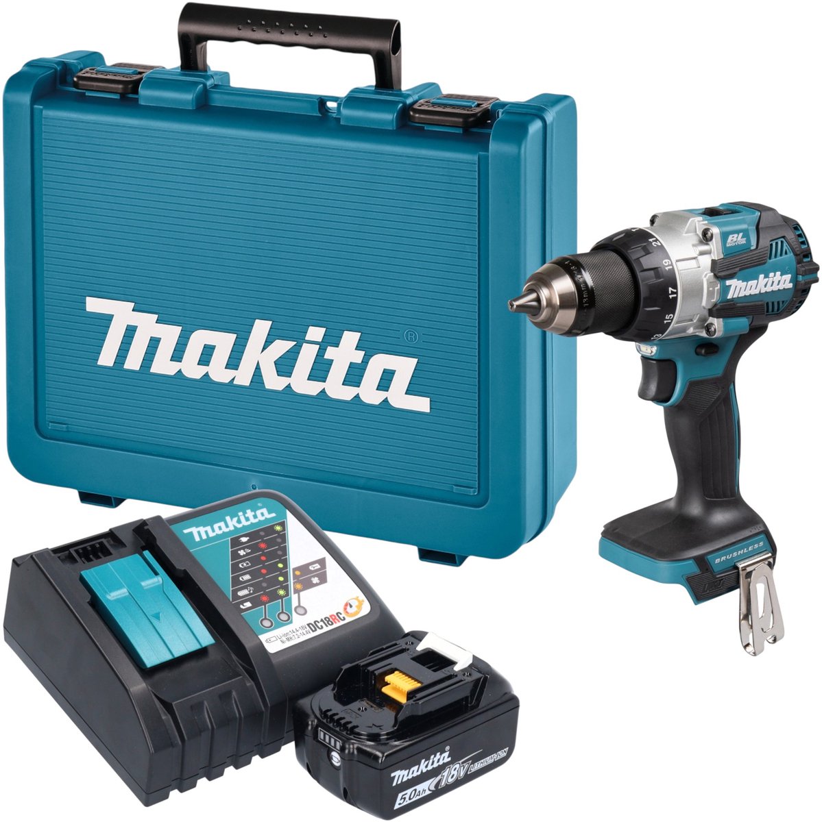 Makita DHP 489 RT1E accu-slagboormachine 18 V 73 Nm borstelloos + 1x accu 5,0 Ah + oplader + koffer