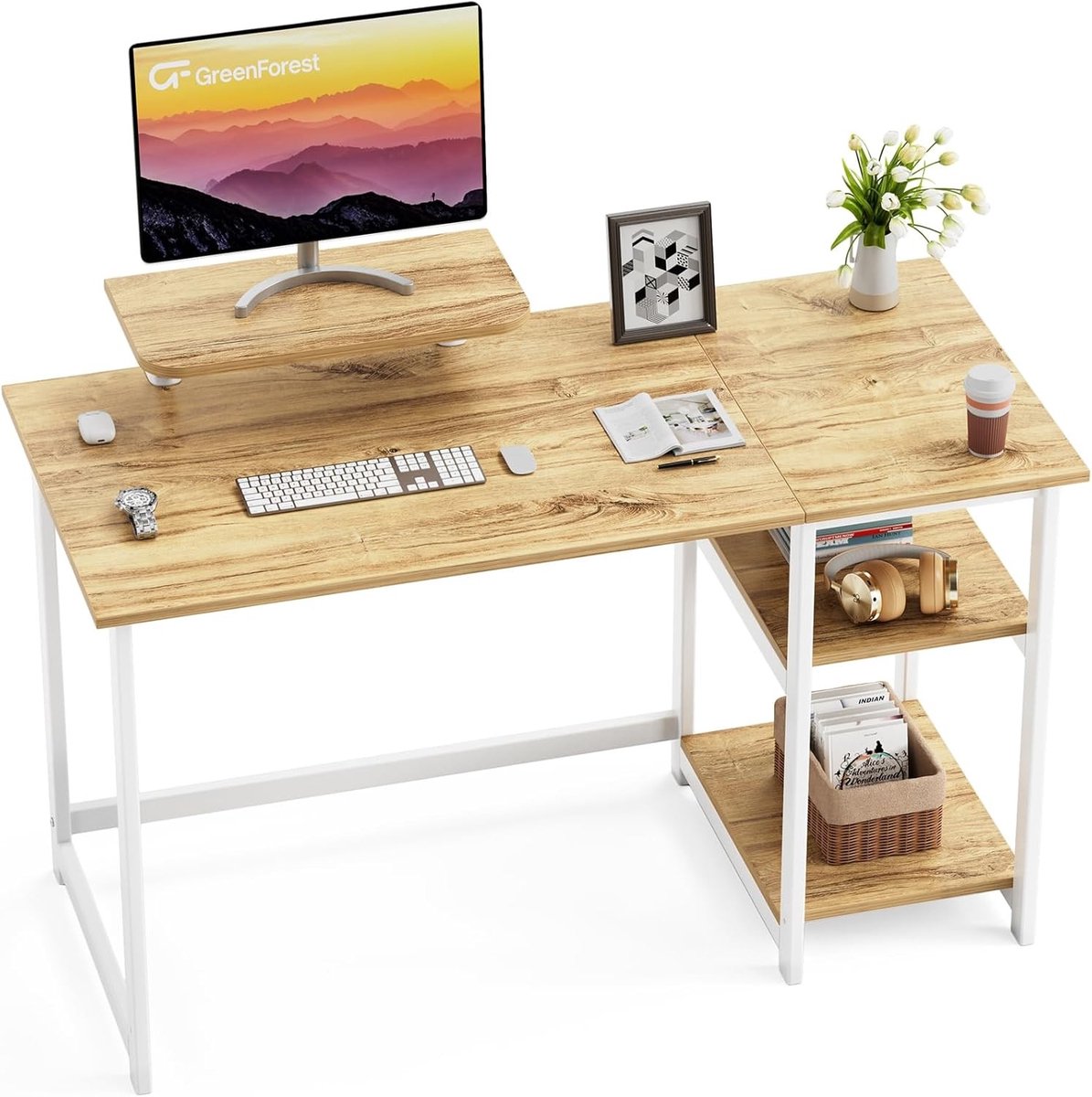 Computer Bureau met Monitor Stand - Beige - 100 x 50 x 75 cm - Duurzaam en Ergonomisch Ontwerp - Voor Thuiswerk en Gaming