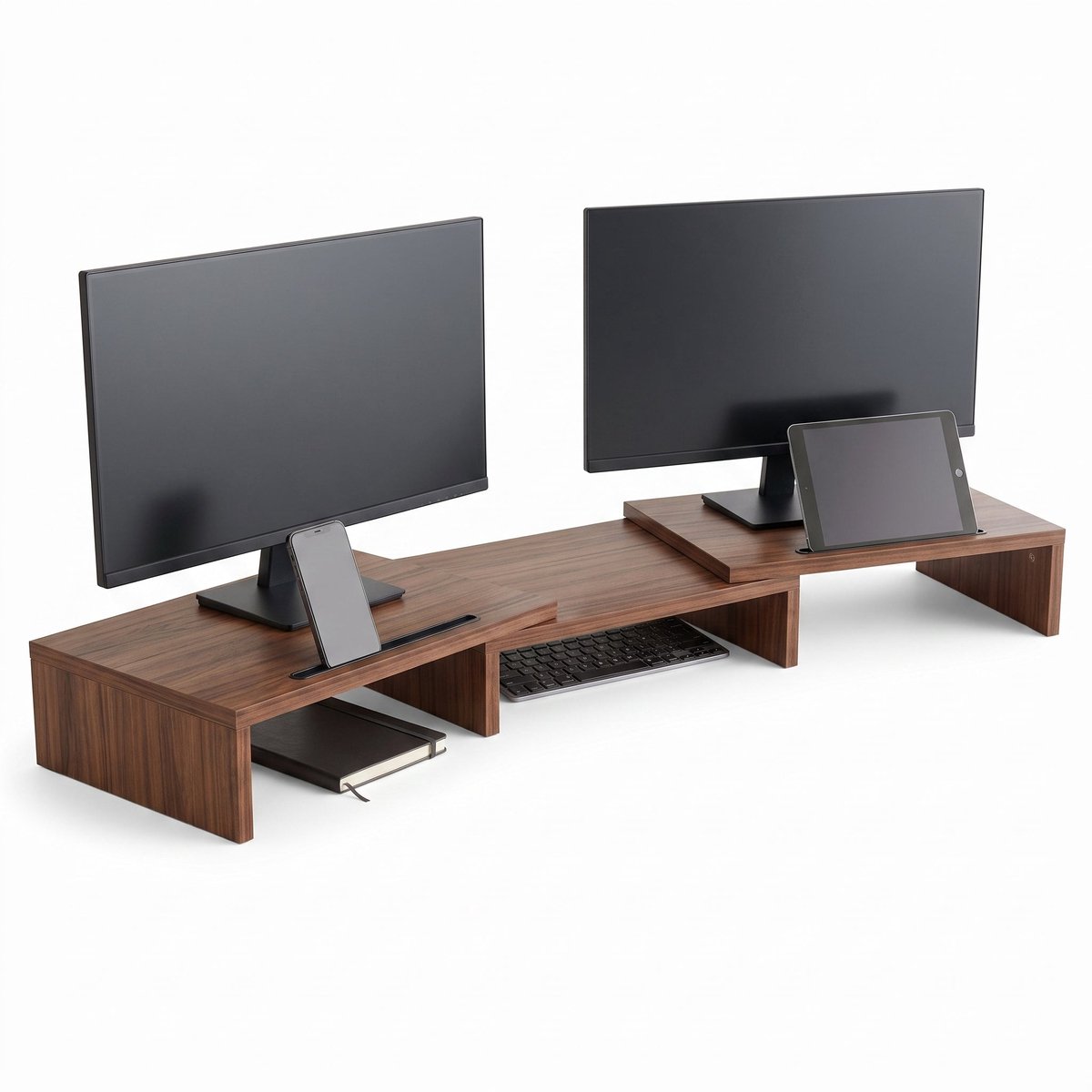 Cheqo® Monitor Standaard - Monitorstandaard voor 2 Schermen - Monitor Verhoger - Monitorverhoger - Beeldschermverhoger - Beeldscherm Verhoger - Monitorhouder - Verstelbaar - Uitschuifbaar - Bureau Organizer - Laptop Standaard - Ergonomisch
