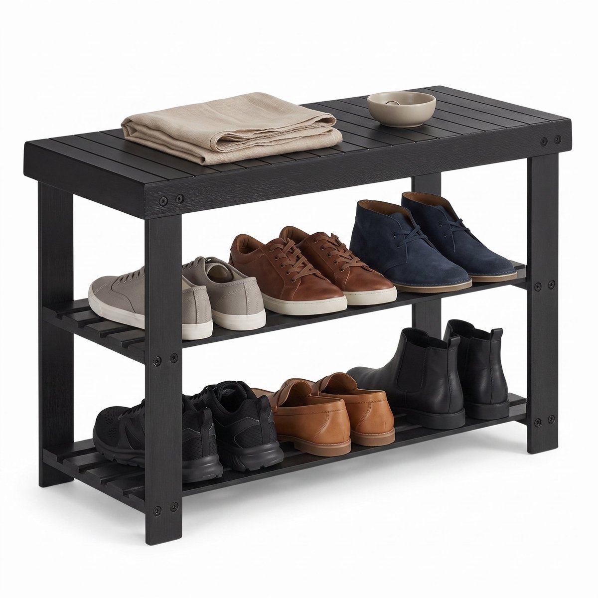 Cheqo® Schoenenrek - Schoenenbank - Schoenenkast - Schoenenrekje - Halbankje - Halbank - Schoenenbankje - Schoenen Organizer - Schoenen Opbergrek - Schoenenstandaard - Schoenenrek 3 Laags - Gangkast - Haltafel - Schoenenrek Smal - Zwart