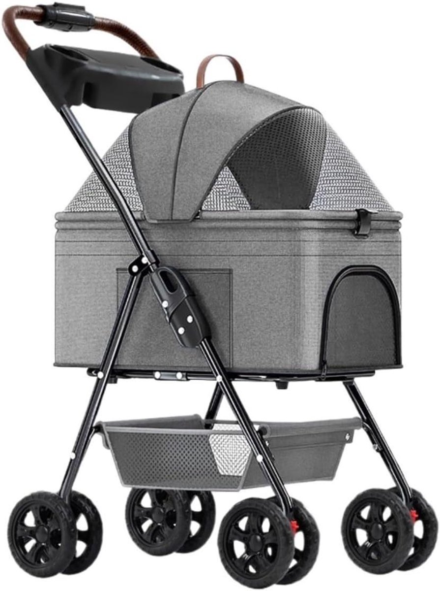 Huisdieren Kinderwagen - Dierenwagen Buggy - Reizen Met Huisdier - Opvouwbaar Met Mand - 25 kg - Grijs
