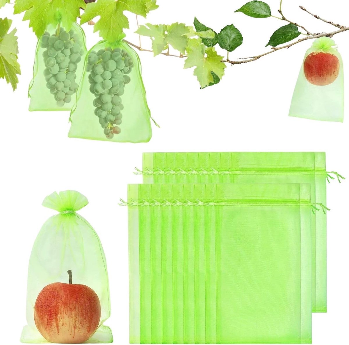 Beschermende Tassen voor Fruit en Druiven - 50 Stuks 17x23cm - Organza Tassen met Trekkoord voor Tuin en Plantenbescherming
