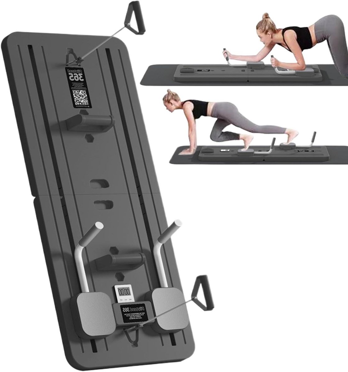 Pilates Reformer Bord - Oefenbord Fitness - Thuis Trainen - Multifunctioneel Oefenapparaat - 106x41 cm - Zwart Grijs
