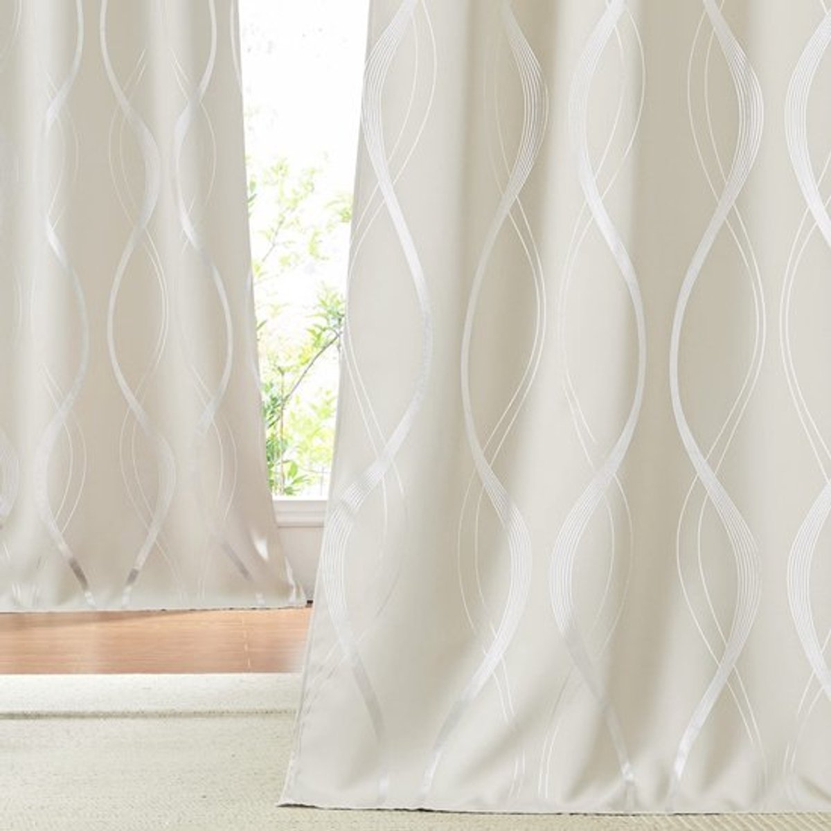 Verduisteringsgordijn 100% verduisterend - Beige/Zilverkleurig - Warmte-isolerend - Set van 2 - 140 x 220 cm - Met ogen - Raamgordijnen