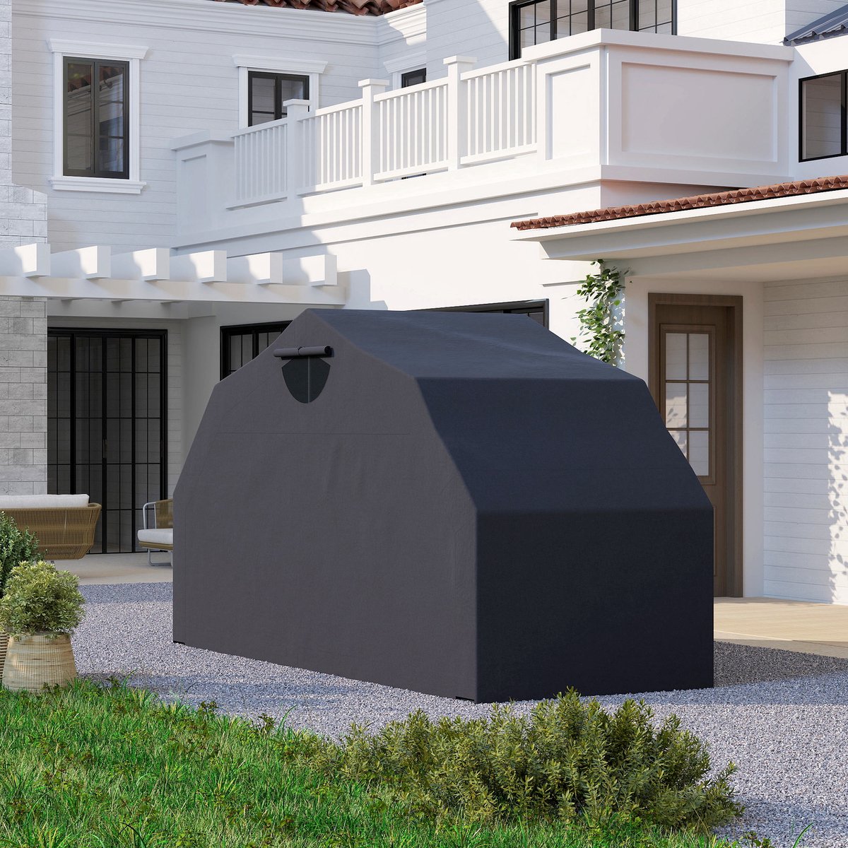 Motorhoes - opvouwbaar - voor buiten - waterdicht - winterbestendig - XXL 345 cm x 135 cm x 191 cm - zwart – foto 7