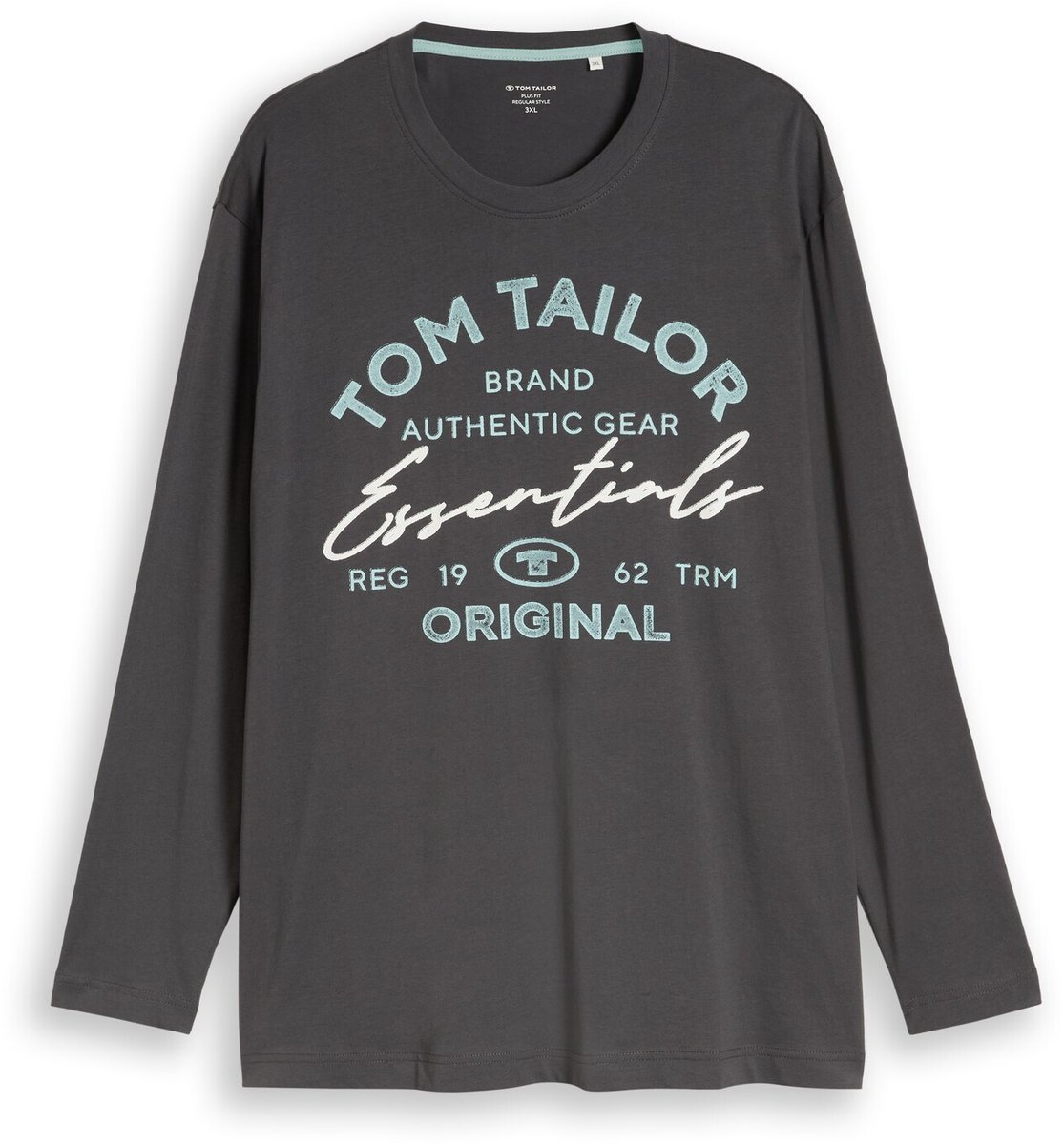 Tom Tailor - Plus Size - T-shirt met lange mouwen en logoprint - Maat 3XL - Dark Shadow