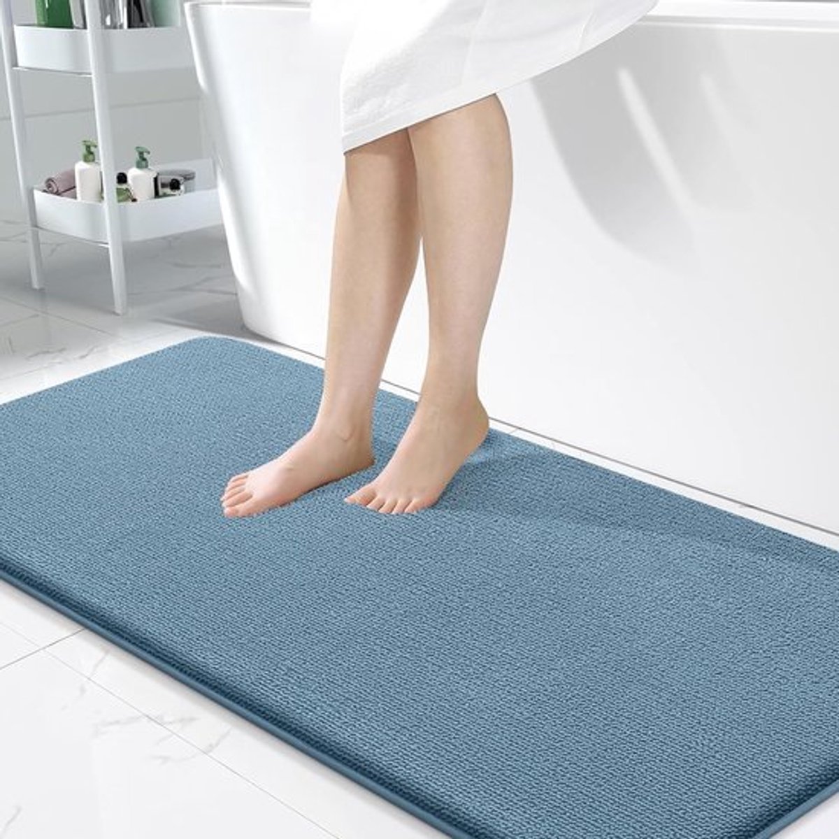 SnelShoppen - Memory Foam Badmat 60x120 cm, Absorberend, Antislip, Wasbaar, Dikke Velours Douchematt, Smog Blauw, Comfortabel voor Badkamer, Luxe Voel