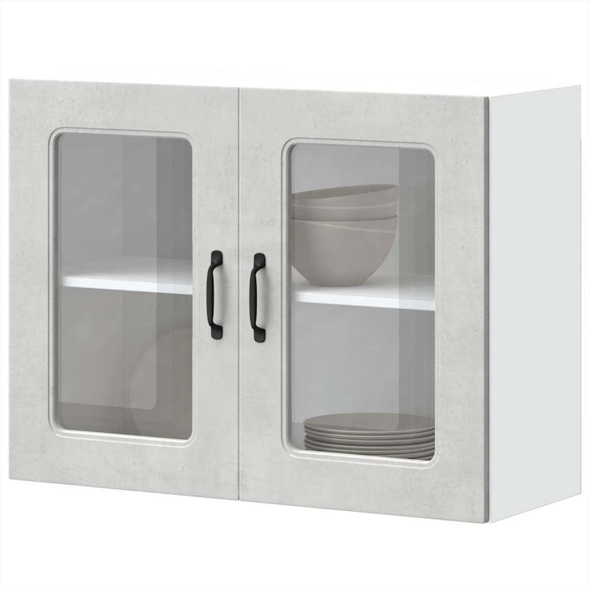 Keuken Hangkast - Wandkast Keuken - Keuken Organiseren - Met Glazen Deur - 80x31x60 cm - Beton Grijs