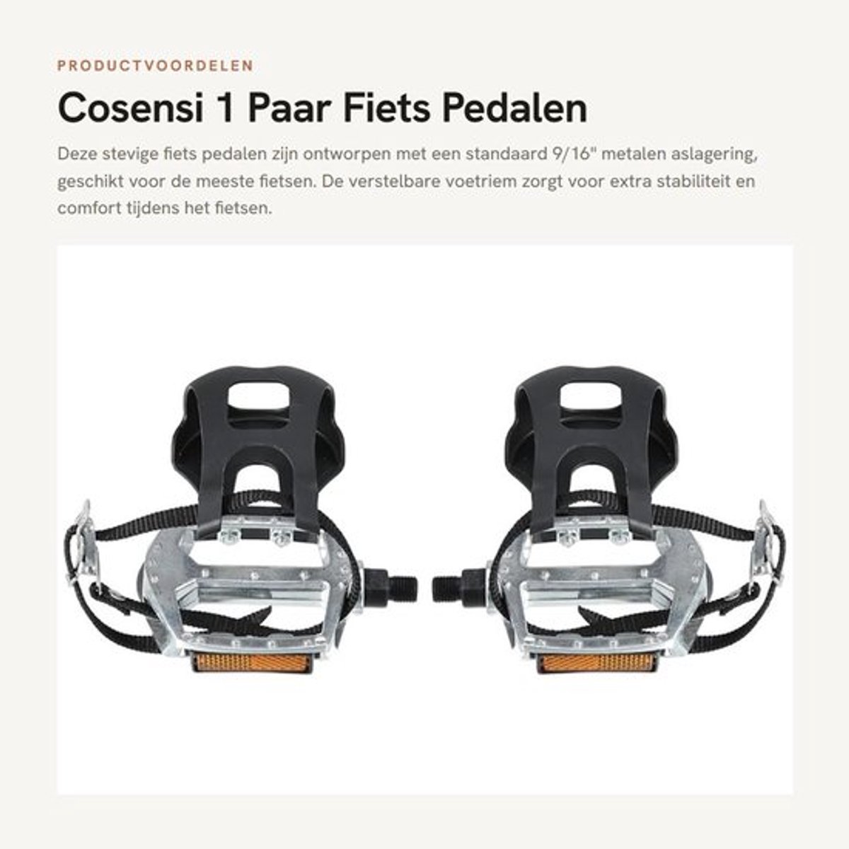 Fiets Pedalen 9/16'' - Antislip Voetriem - Verstelbare Riem - Geschikt voor Stadsfiets/Mountainbike - Eenvoudig te Installeren - Stevige Metalen Aslagering - Fietspedalen