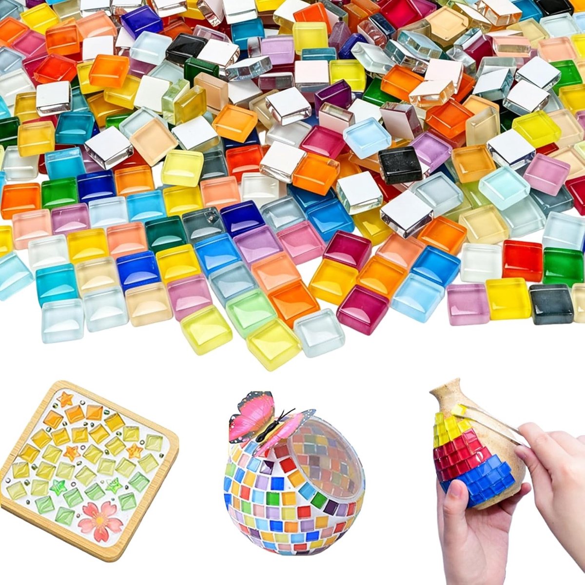 Glazen Mozaïekstenen - Multicolor - 1 x 1 cm - Kristalglas - Voor Creatieve Projecten