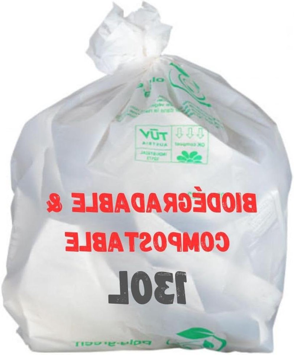 Afvalzakken - Compostzakken Vuilniszakken - Afval Inzamelen - Biologisch Afbreekbaar Composteerbaar - 130 Liter - Wit
