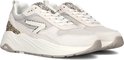 Licht beige sneakers met witte veters, luipaardprint details en een witte zool.