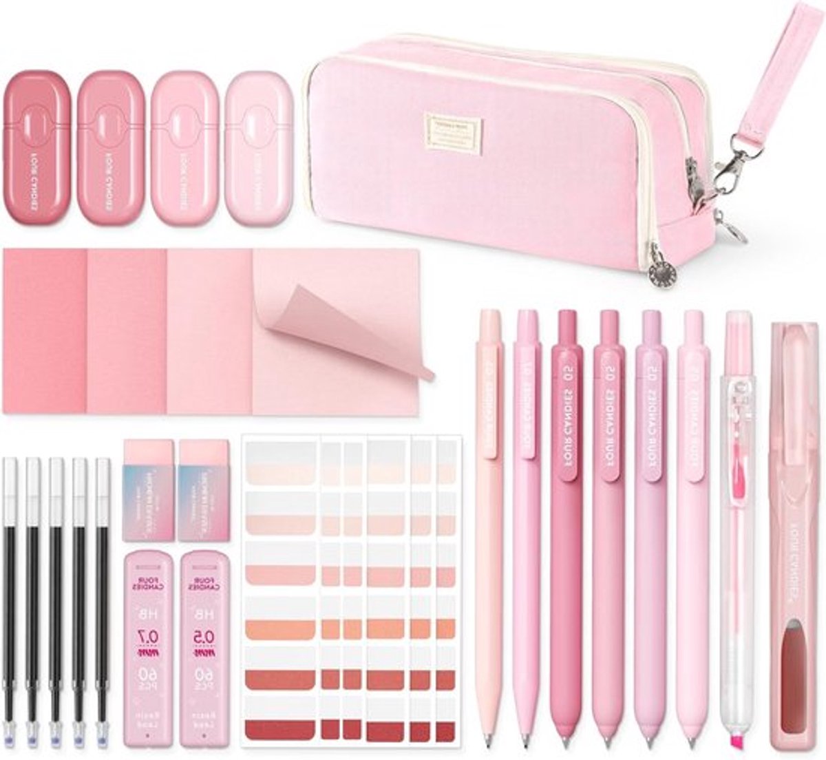 Kleurige Gelpennen voor Schoolgebruik, Set van 4 met Zwarte Inkt en Roze Accenten