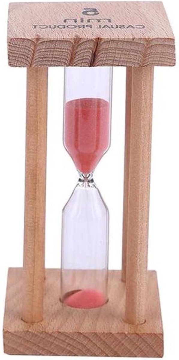 Zandloper Houten Frame - Zand Timer Klok - Tijd Meten - Dubbele Punt Timer - 5 Minuten - Watermeloen Rood