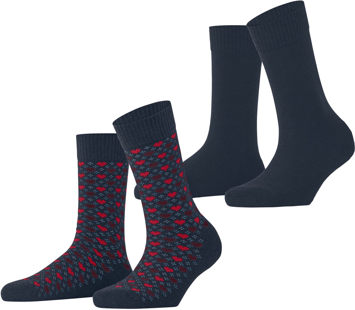 Esprit Wool Hearts 2 Pack gedessineerd katoen multipack sokken dames blauw - maat 39-42