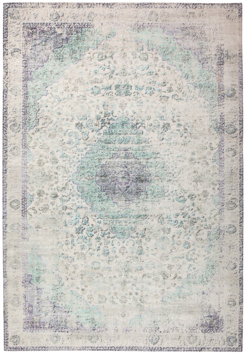 Padiro laagpolig vloerkleed 140 x 200 cm - crème / off-white / munt - vintage patroon - geschikt voor vloerverwarming - van modacryl