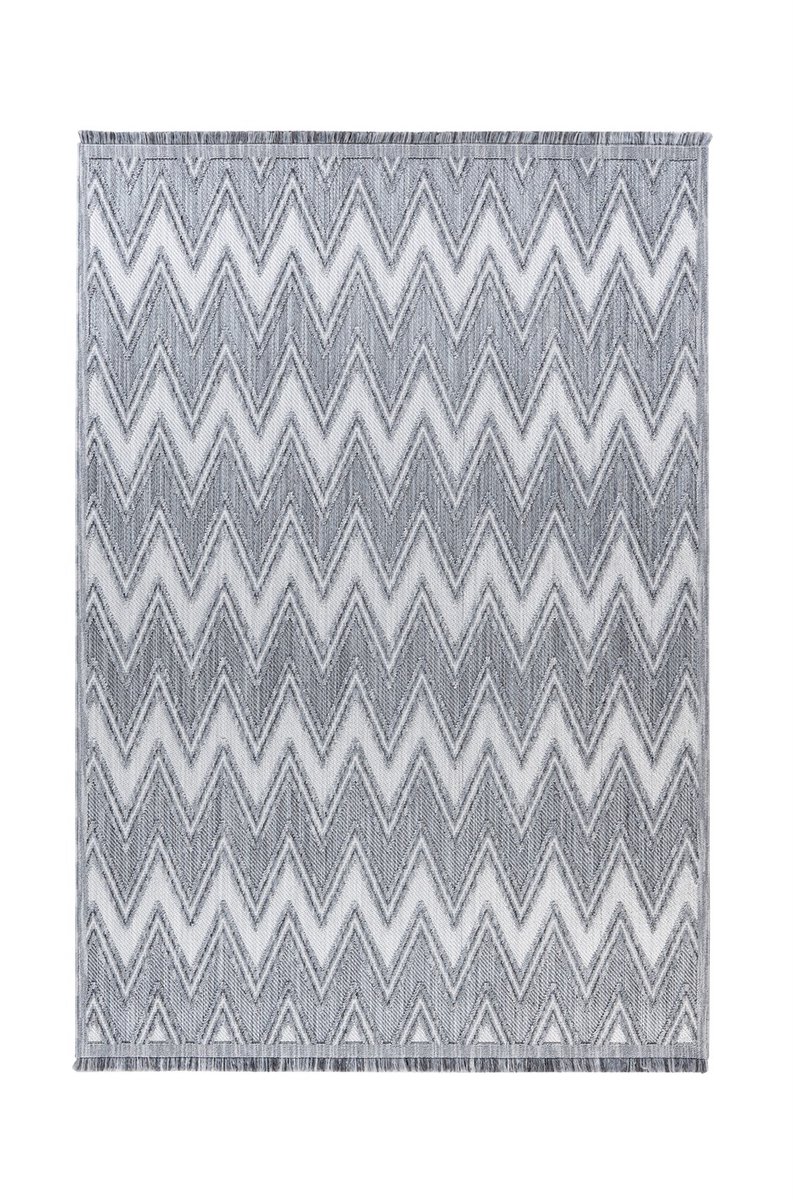 Padiro laagpolig vloerkleed 160 x 230 cm - grijs / wit - modern geometrisch patroon - geschikt voor vloerverwarming - van polyester
