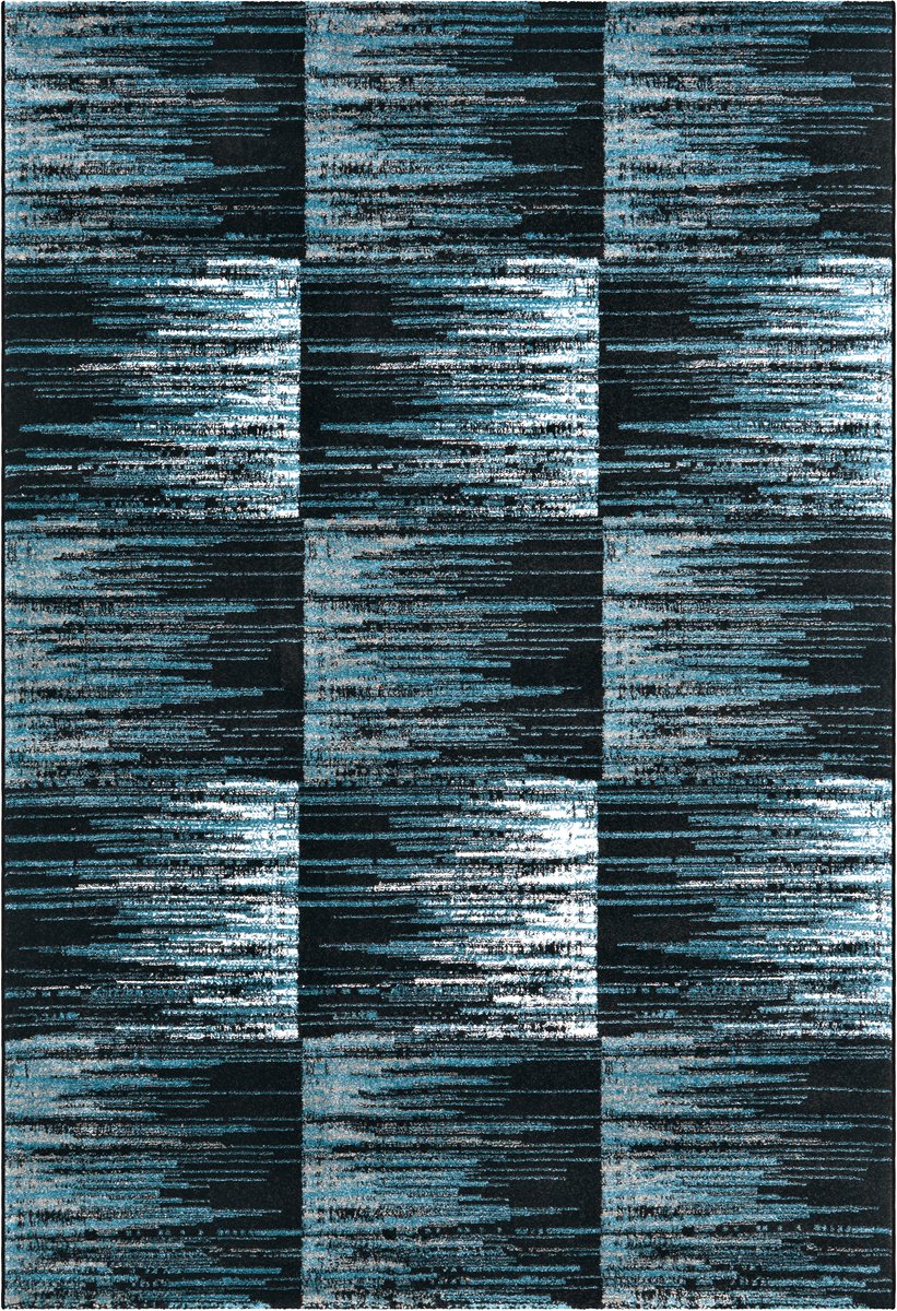 Padiro laagpolig vloerkleed 240 x 300 cm - blauw / grijs - geometrisch ruit- en blokpatroon - geschikt voor vloerverwarming - van polypropyleen