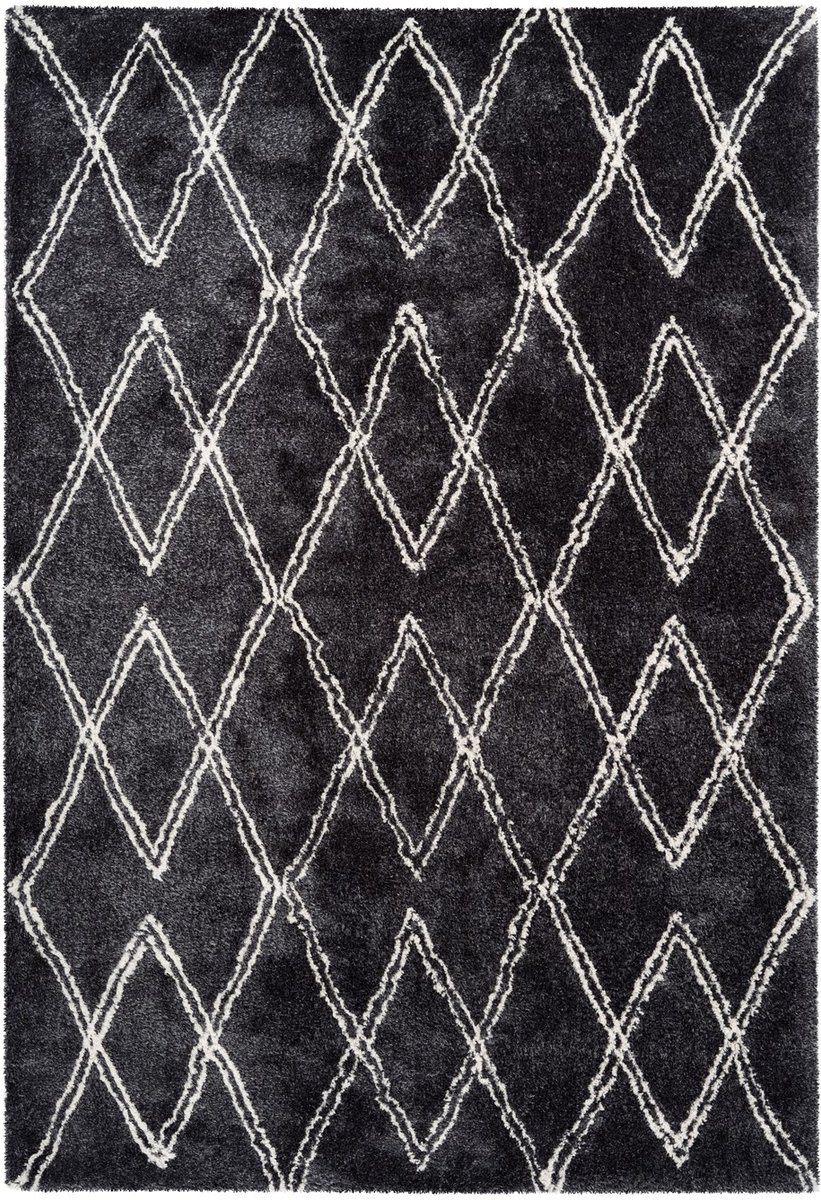 Padiro hoogpolig vloerkleed 120 x 170 cm - antraciet - modern geometrisch patroon - geschikt voor vloerverwarming - van polyester