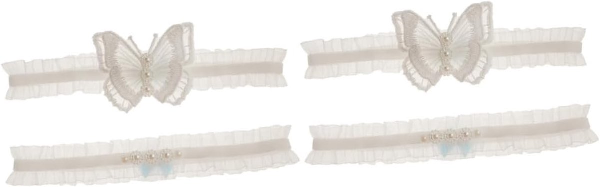 Bruid Been Band - Kousenbanden Set - Bruiloft Accessoire - Kant en Kralen - 40 x 6.5 cm - Wit