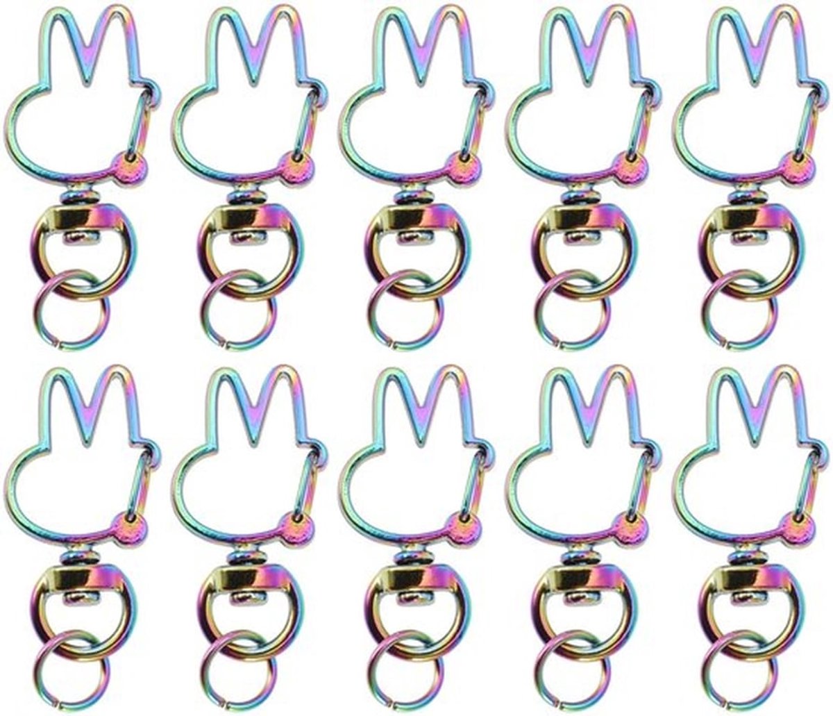 Sleutelhanger Konijn - 10 stuks - Karabijnhaak met Schroefsluiting - Robuuste Zinklegering - 360° Draaibare Basis - Roestbestendig - Sleutelring