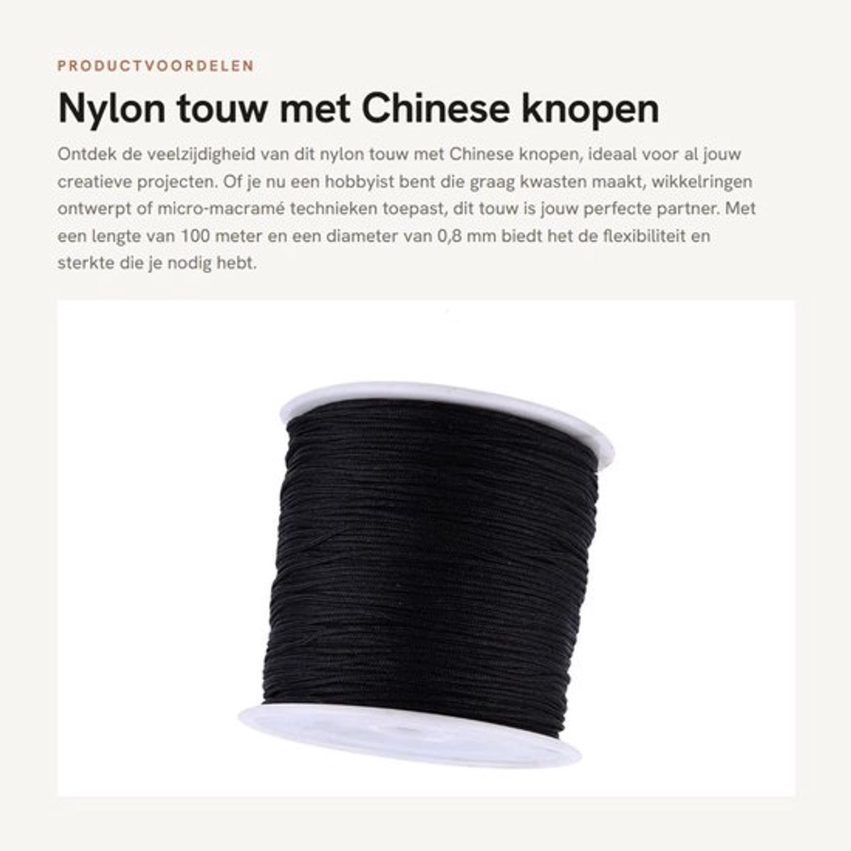 Nylon Touw 100 m - Chinese Knoop - Shamballa Koord - Macramé - Nylon Draad 0,8 mm - Duurzaam Gebruik - Knoopdraad