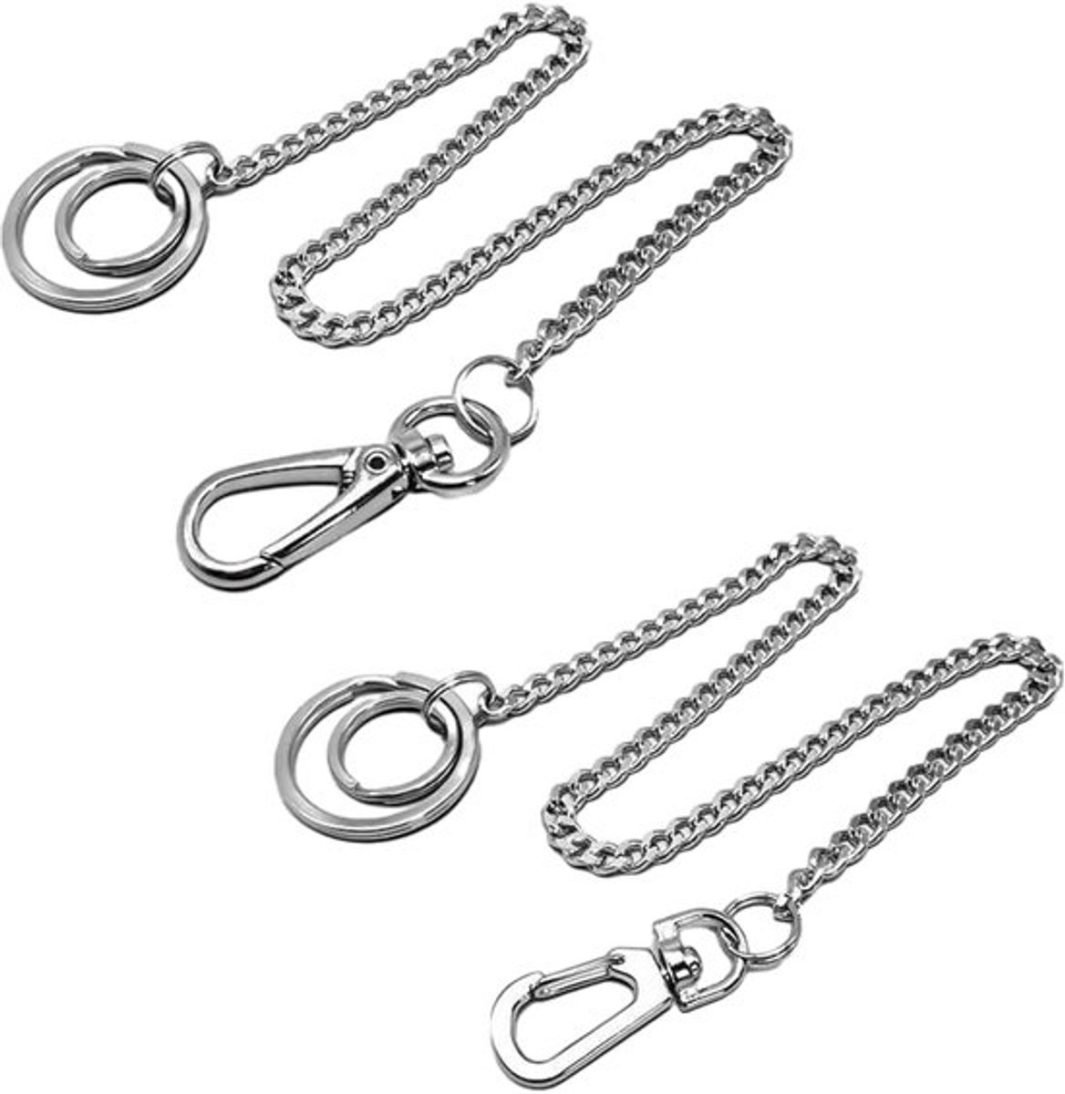 Portemonneeketting Set van 2 - Sleutelhanger Ringen - Roestvrij Staal - 38 cm - Duurzaam - Robuust en Slijtvast