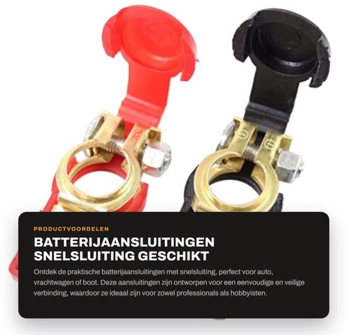 Batterijaansluitingen - Snelsluiting - Geschikt voor auto en vrachtwagen - Klemmen met kunststof deksel - Rood en zwart - 2 stuks