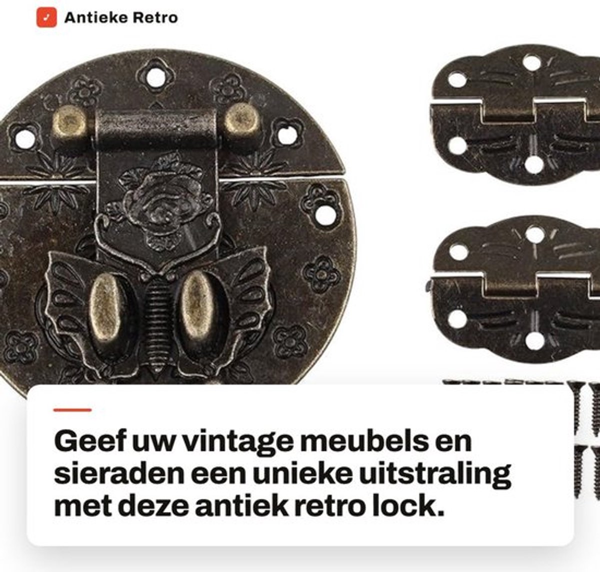 Sluiting retro design - Sluitring - Sluiting sieraden maken - Haspel 58 x 58 mm - Scharnier 30 x 22 mm - Robuust en eenvoudig te monteren - Boxslot