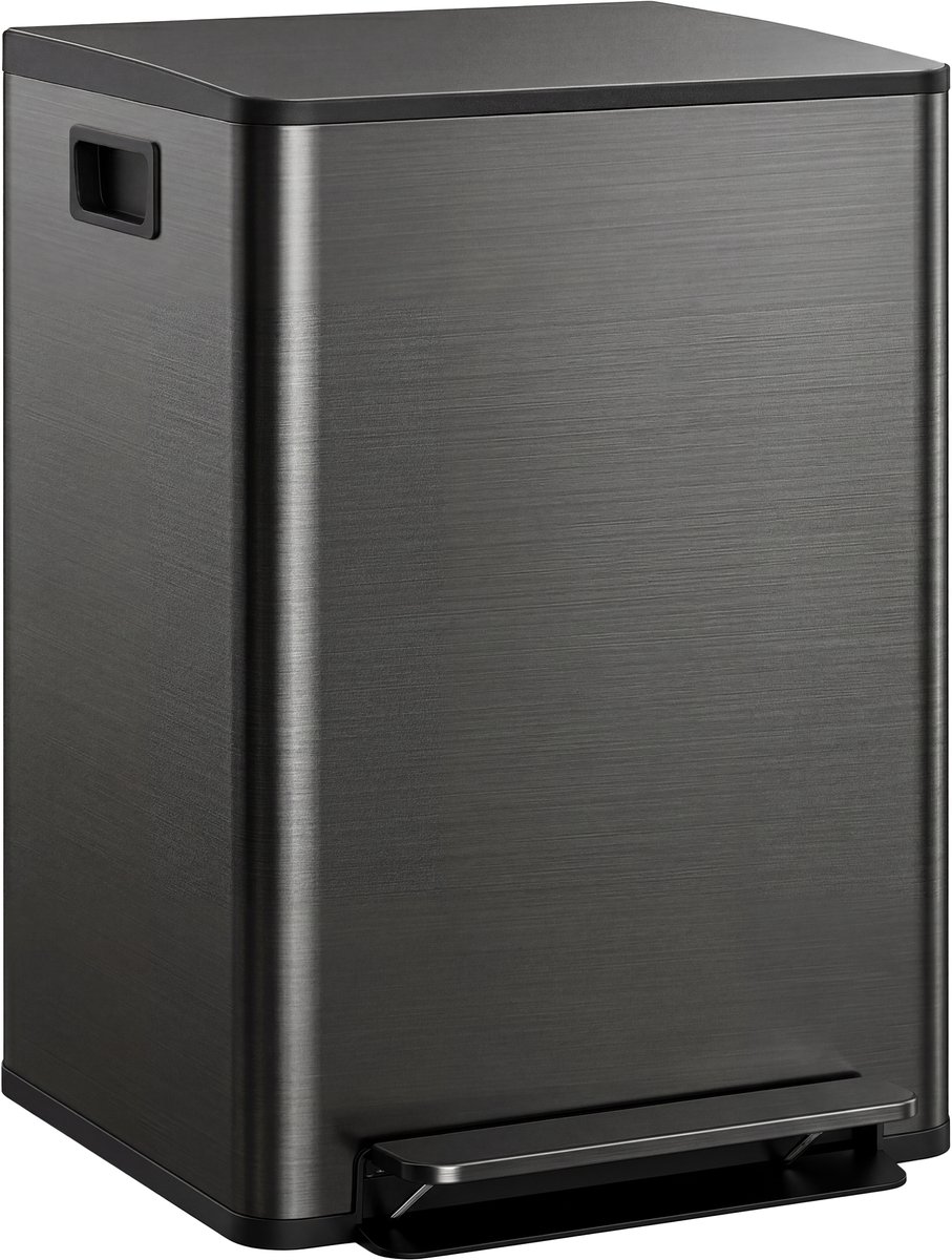 Homcom Vuilnisbak-Roestvrij staal, Kunststof-47,7L x 37,5B x 66,8H cm-Zwart