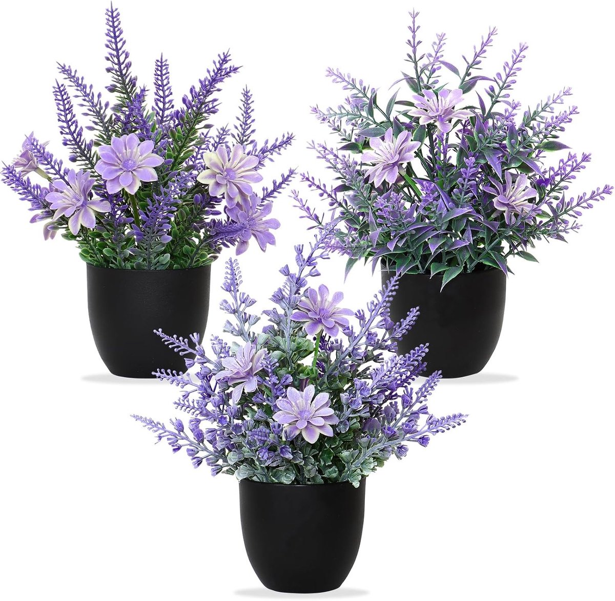 Kunstvetplanten met pot - Groen - Set van 3 - Kunststof Mini Planten in Zwarte Pot - Voor Binnenhuisdecoratie