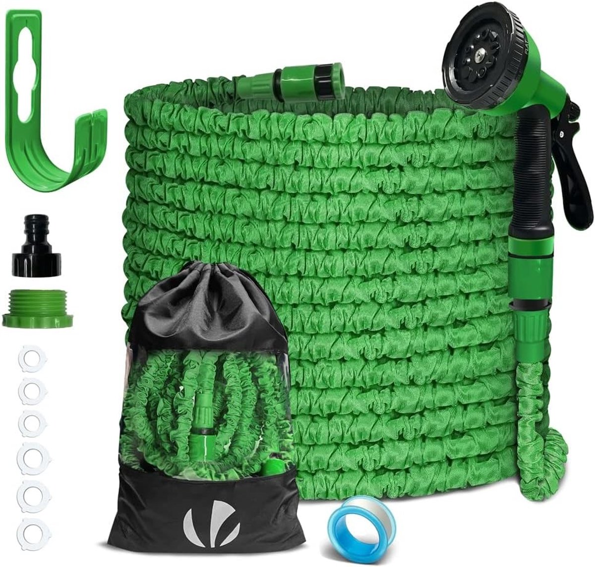 Tuinslang 30 meter - Groen - Flexibele Rekbare Waterslang met 10 Sproeifuncties - Inclusief Muurbeugel en Snelkoppelingen - Voor Tuin en Schoonmaak