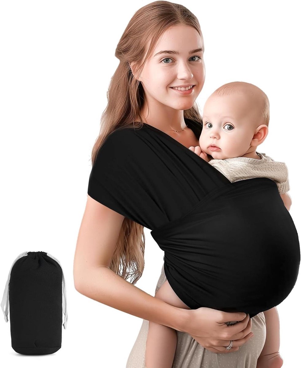 Draagdoek Baby - Babywikkel Doek - Baby Dichtbij Dragen - Ergonomisch Ontwerp - 53 meter - Zwart