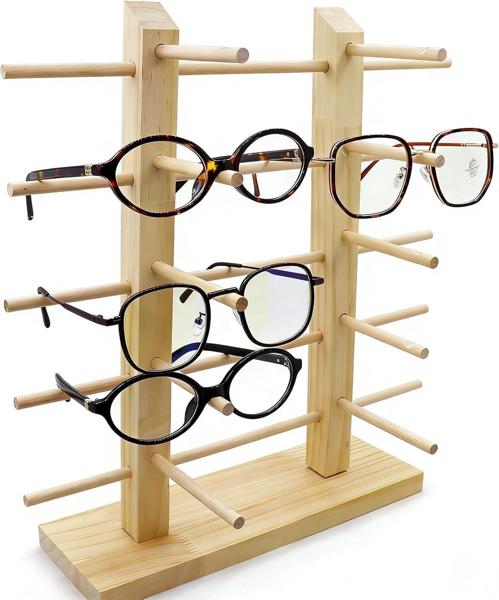 Houten Brilstandaard voor Zonnebrillen en Eyewear, Perfect voor Presentatie en Opslag, Duurzaam en Stijlvol Design