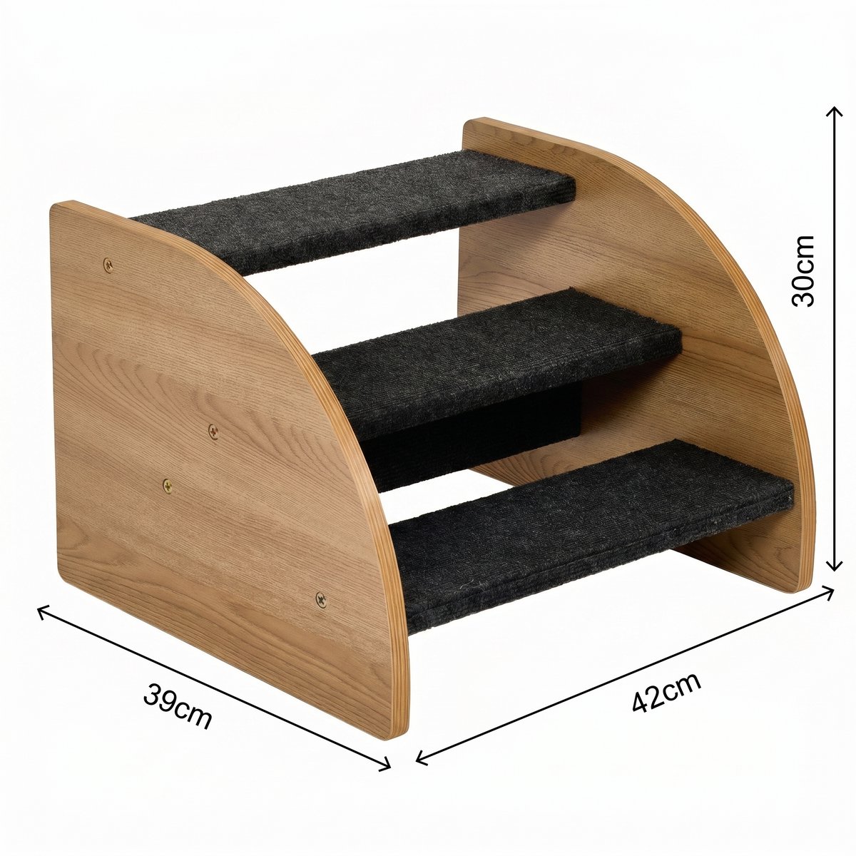 Loopplank Voor Dieren – 3 Treden – Antislip – 42 x 39 x 30 cm – Polyester – Grijs – Voor Katten En Honden