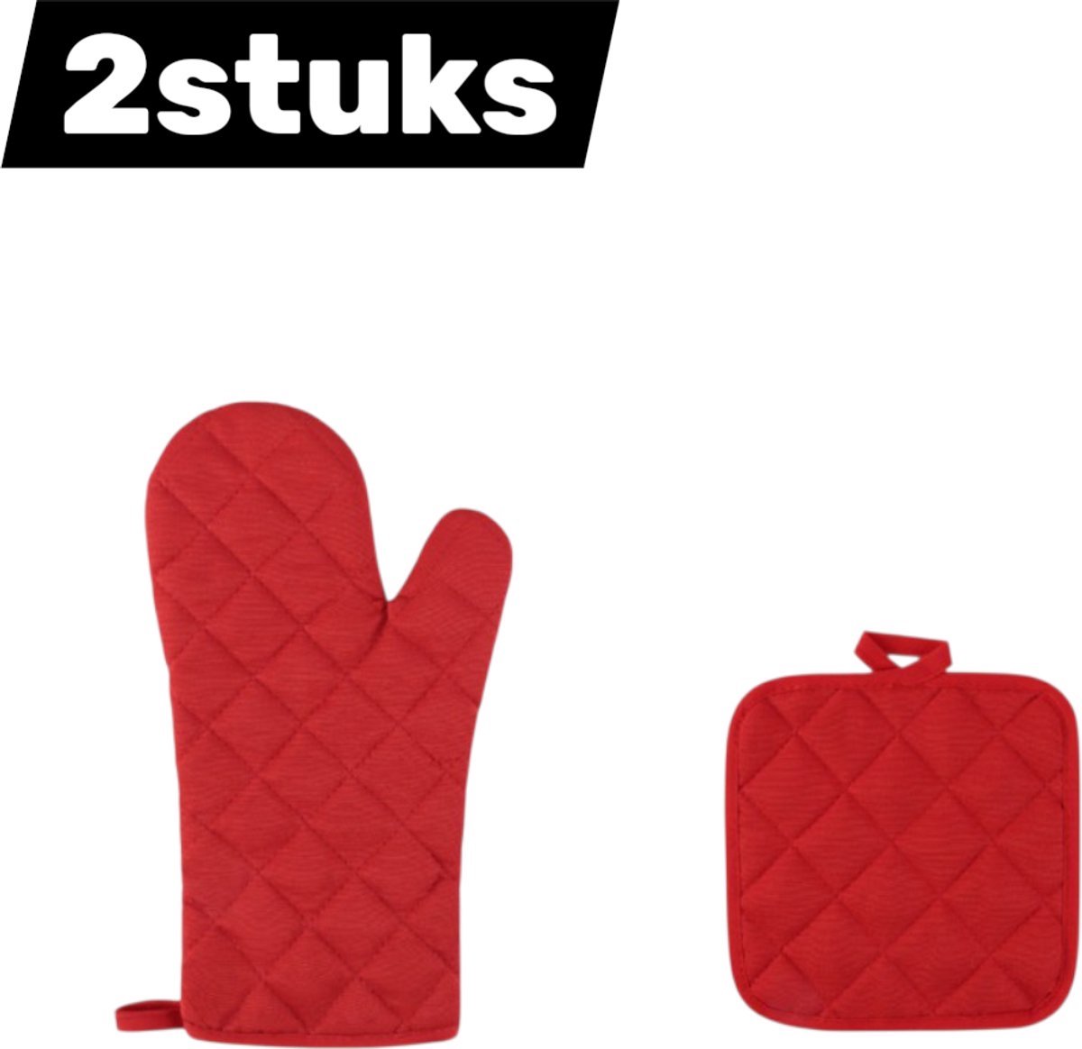 Set van 2 - Bakhandschoenen - Hittebestendige bakhandschoenen - Hittebestendige mat - Bestand tegen hoge temperaturen en bescherming tegen verbranding - Ovenhandschoenen + Hittebestendige mat - Rood
