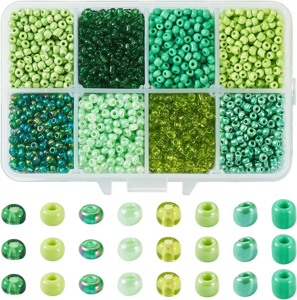 4200 Stuks 8/0 Glas Seed Beads 3mm Kleine Pony Kralen Set Groene Gemengde Kleuren voor Sieraden Maken en Knutselen