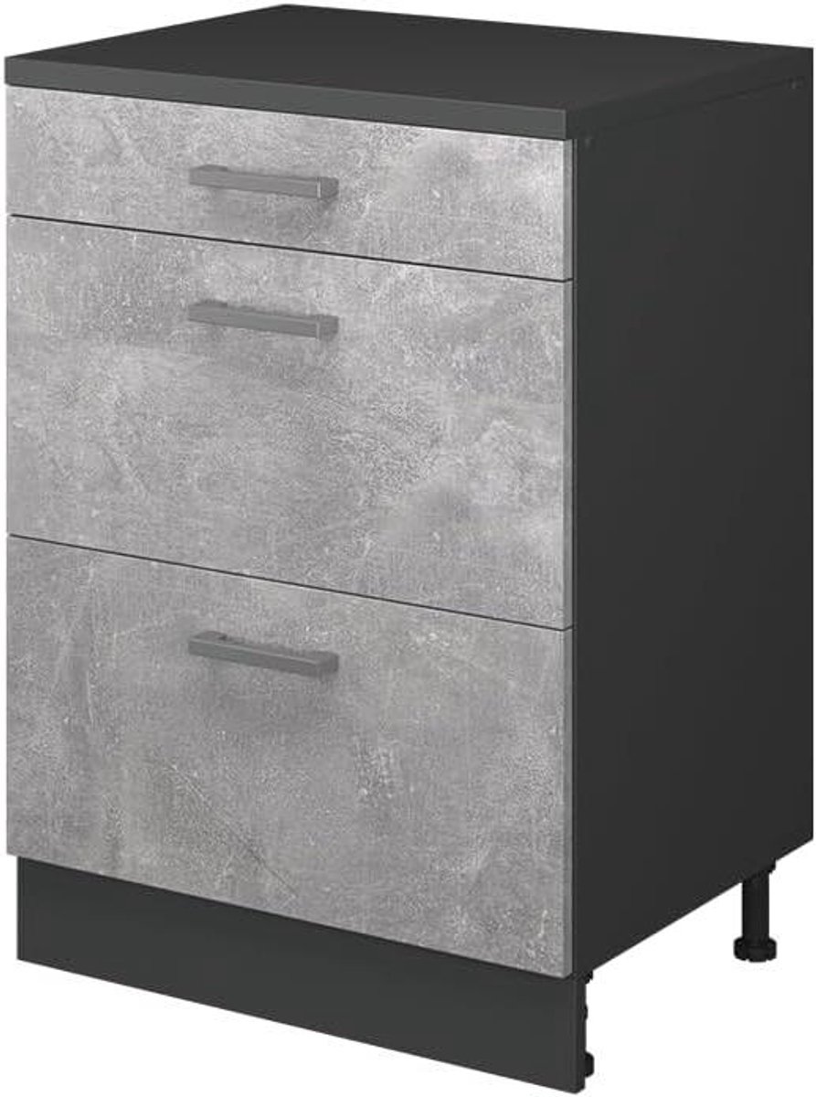 Keukenkast met Lades - Opbergkast Keuken - Keuken Organiseren - Voor Schuine Wand - 60 cm Breed - Beton