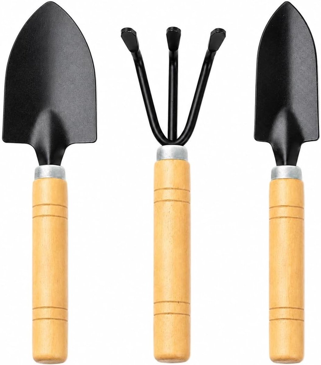 Mini Tuingereedschapset - Groen - Compact - Houten Handvat met Metalen Tip - Voor Potplanten