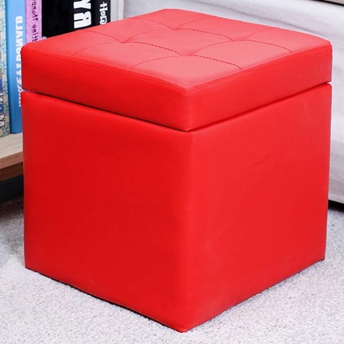 Ottomaanse Opbergkruk - Voetenbankje Zitkruk - Ruimte Organiseren - Dubbel Doel - 30x30x32cm - Rood